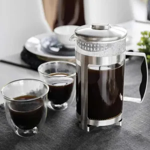 1 Litre Cafetiere With Two Coffee Glasses Trieste Gift Set