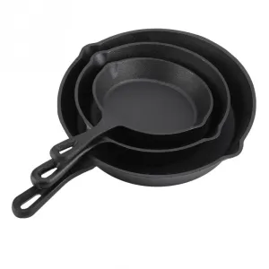 3-Piece Cast Iron Skillet Set 1-piece Construction, Indoor and Outdoor