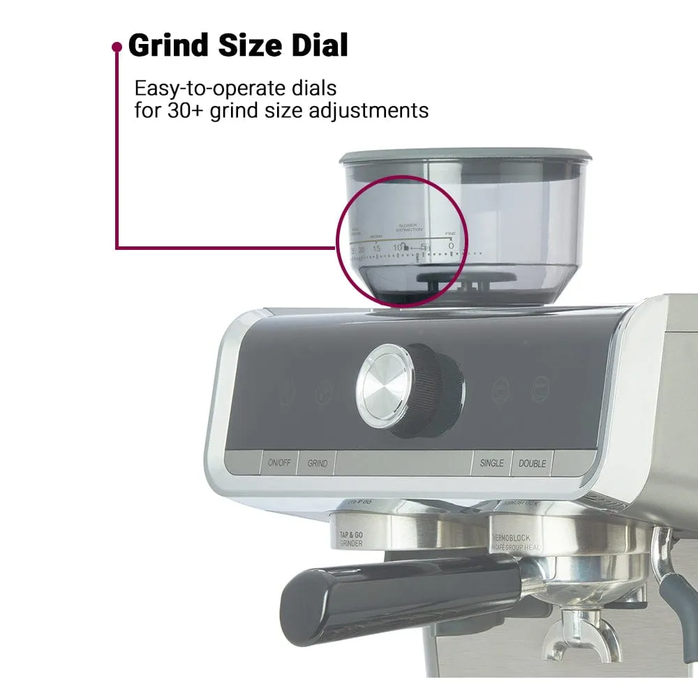 Budan Espresso Machine with Built-In Grinder, PID Control, 15 Bars Pressure, Steam Wand, Removable Water Tank and comes with Steel Tamper and milk Pitcher
