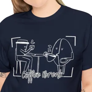 Caffeine Companions: Women's Tee with Coffee Characters – 'Coffee Break' Edition
