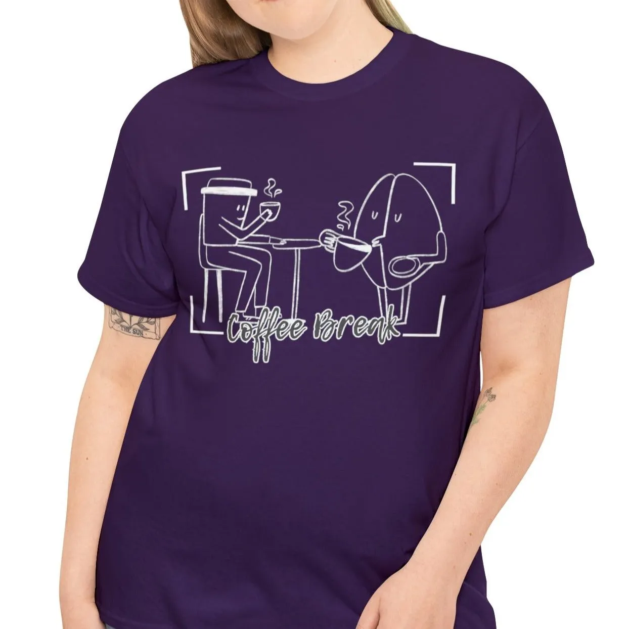 Caffeine Companions: Women's Tee with Coffee Characters – 'Coffee Break' Edition