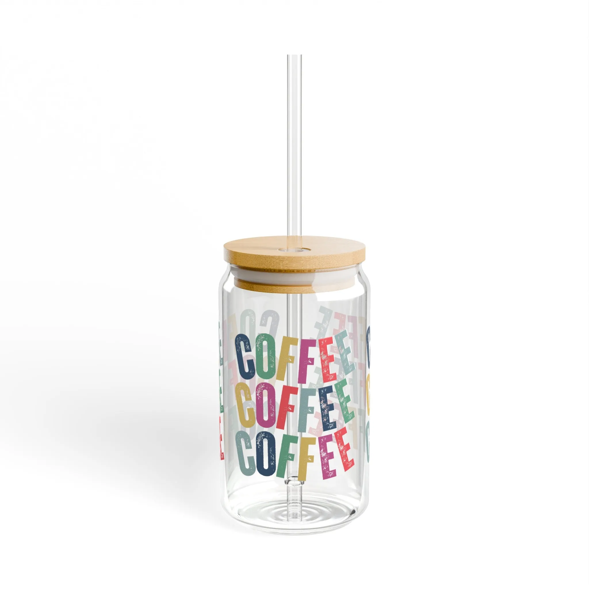 Coffee Coffee Coffee Sipper Glass with Lid, 16oz