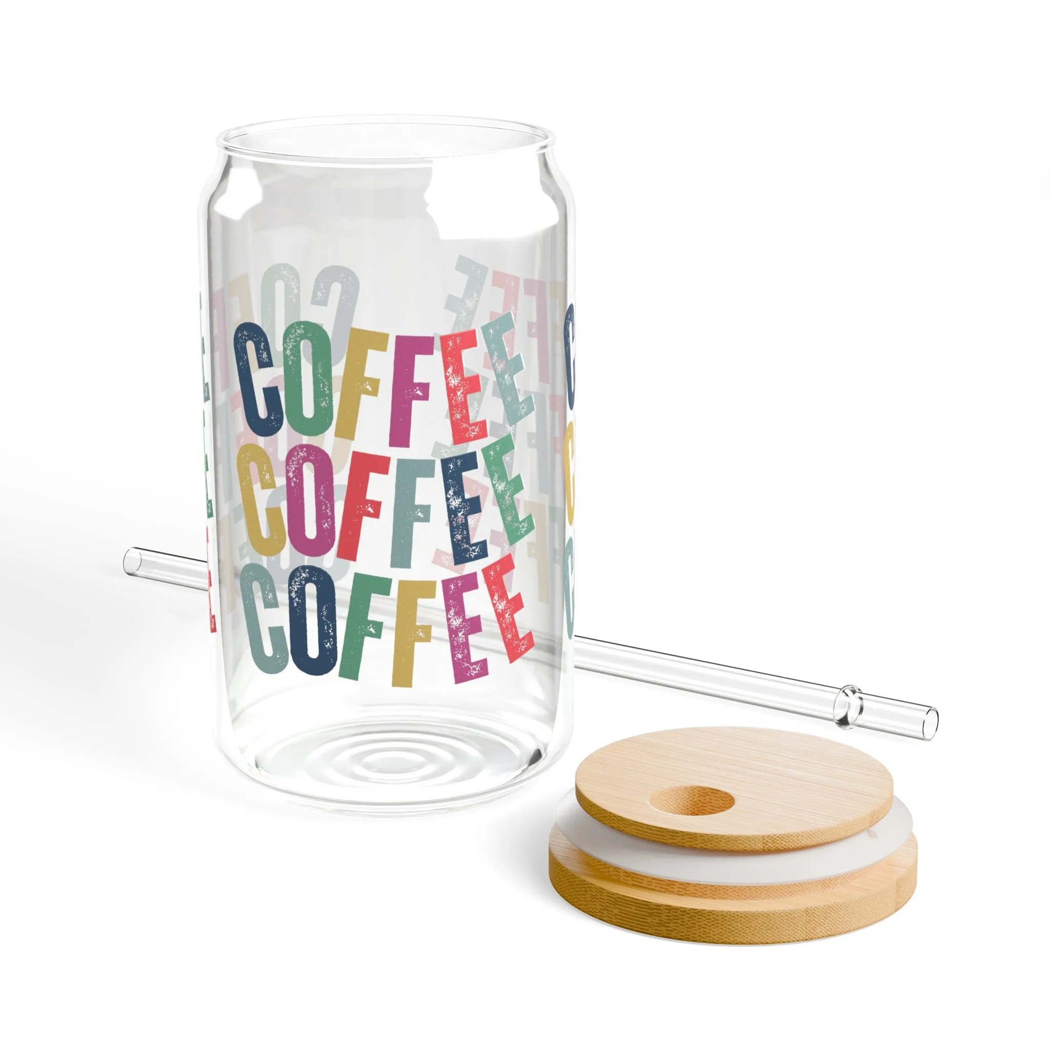 Coffee Coffee Coffee Sipper Glass with Lid, 16oz