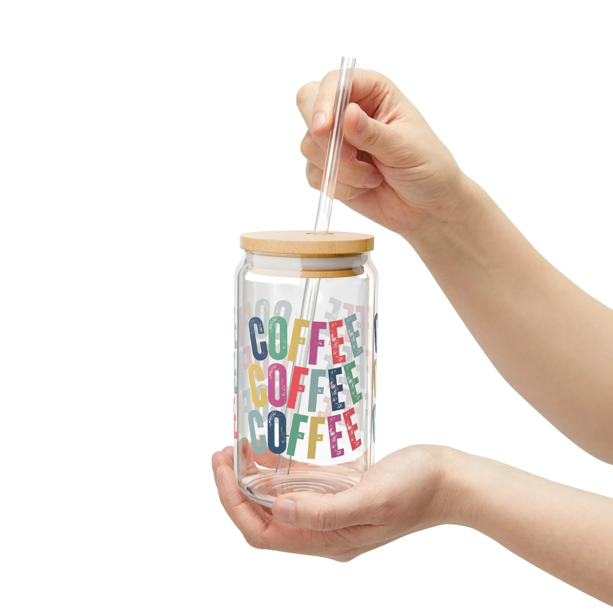 Coffee Coffee Coffee Sipper Glass with Lid, 16oz