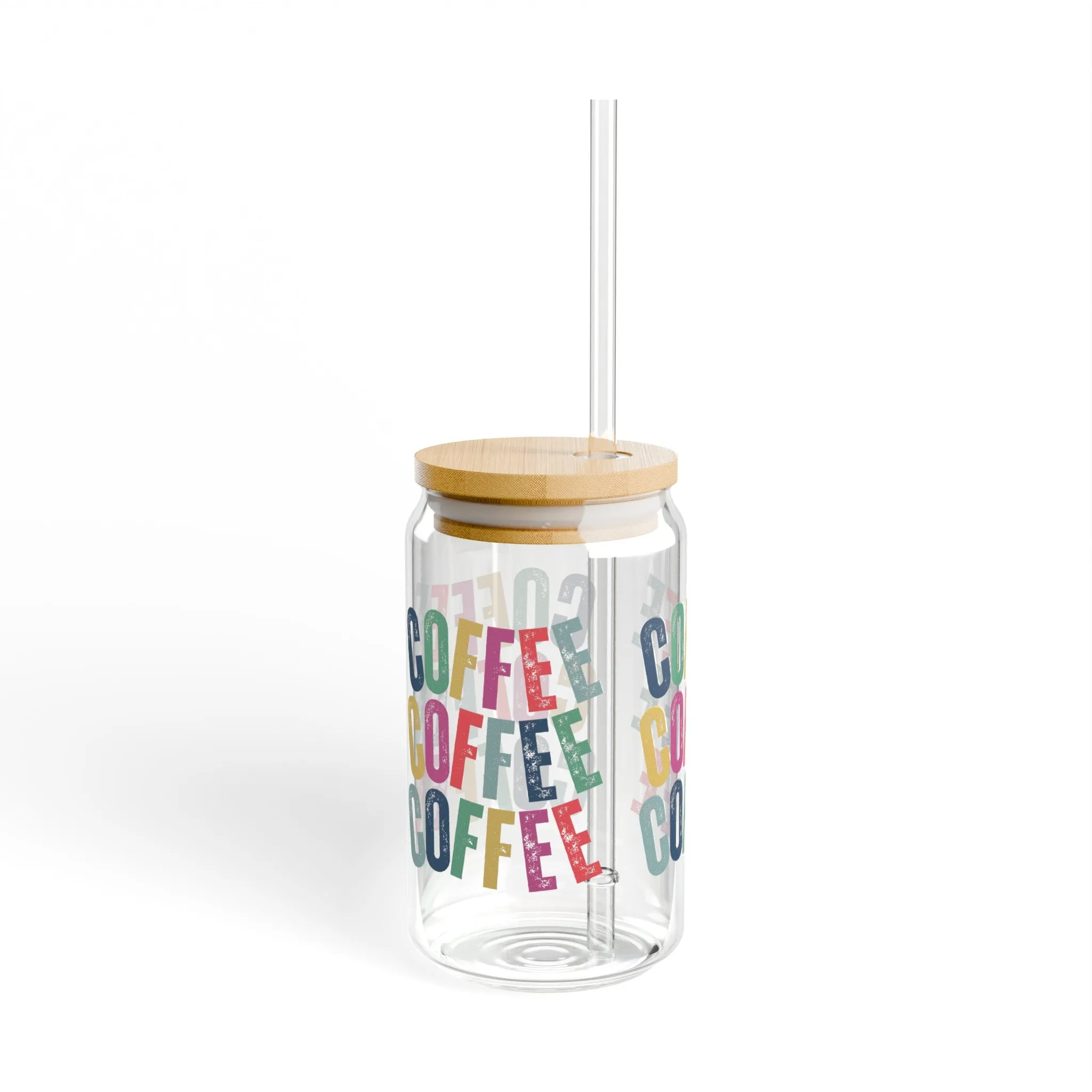 Coffee Coffee Coffee Sipper Glass with Lid, 16oz