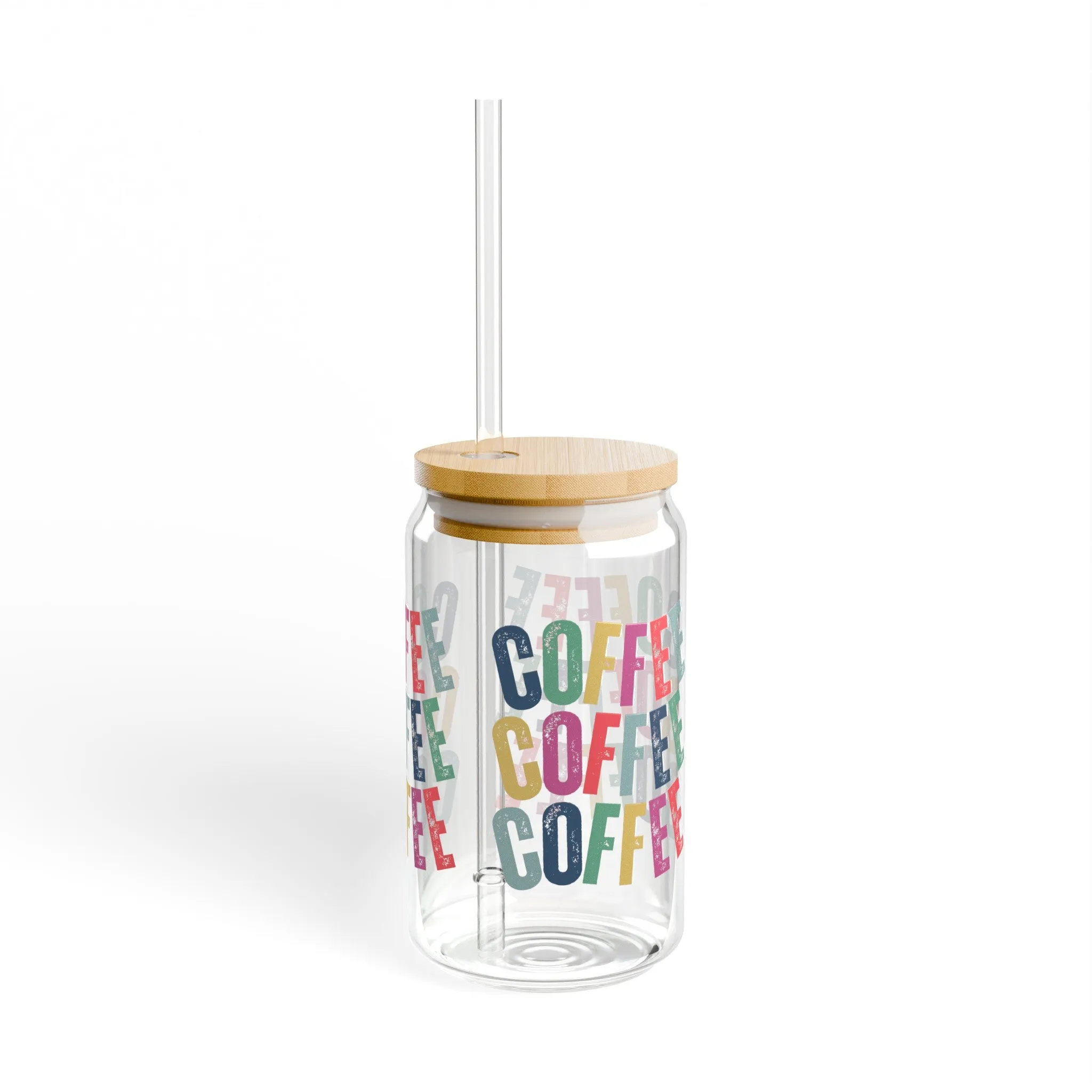 Coffee Coffee Coffee Sipper Glass with Lid, 16oz