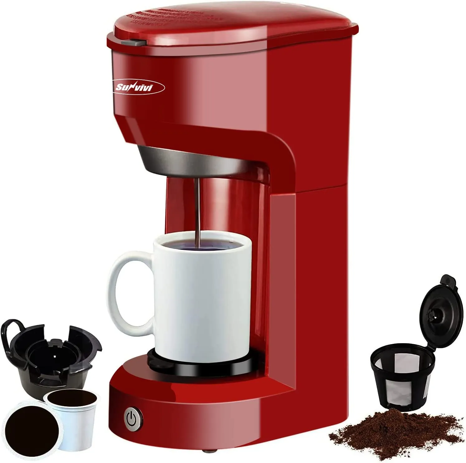 Coffee Maker, Single Serve Brewer for Single Cup, One Cup Coffee Maker With Permanent Filter, 6oz to 14oz Mug, One-touch Control Button with Illumination (ETL Certified)