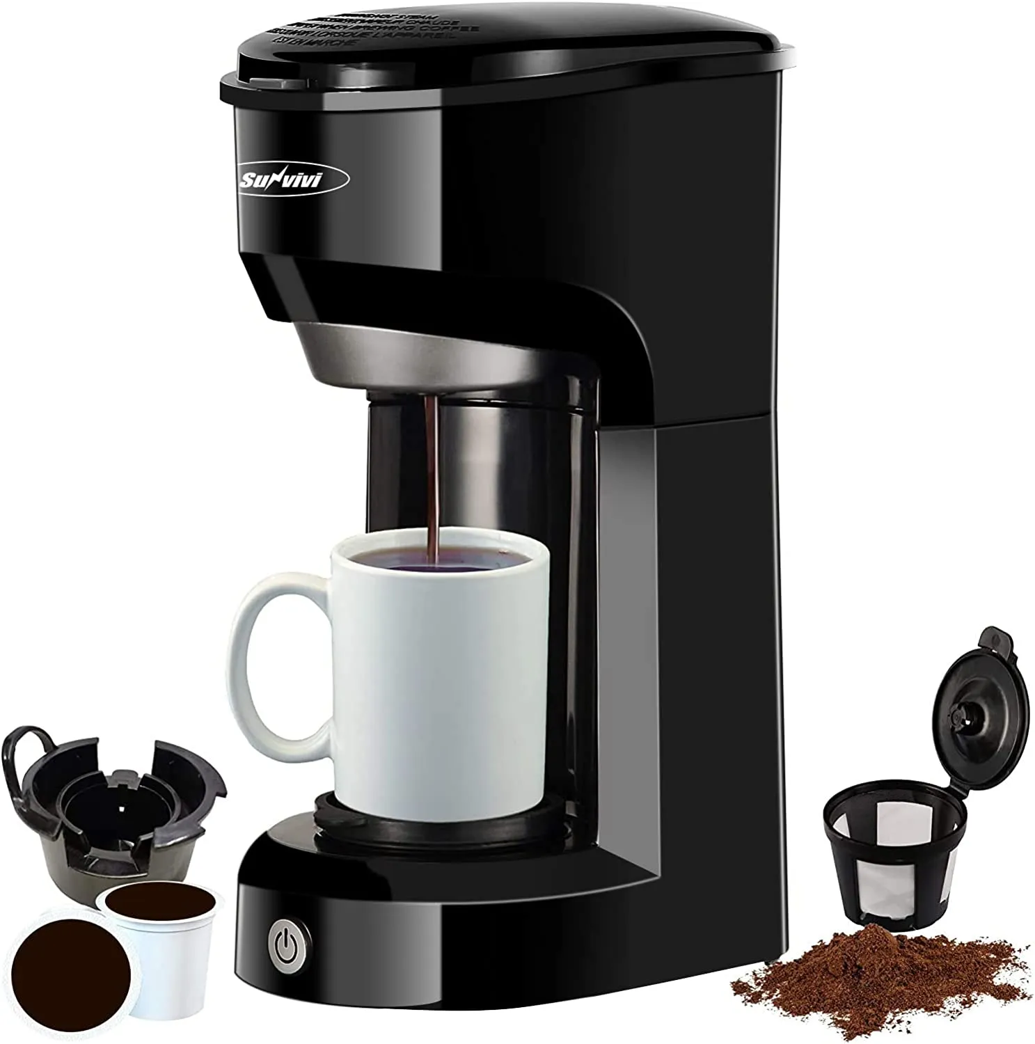 Coffee Maker, Single Serve Brewer for Single Cup, One Cup Coffee Maker With Permanent Filter, 6oz to 14oz Mug, One-touch Control Button with Illumination (ETL Certified)