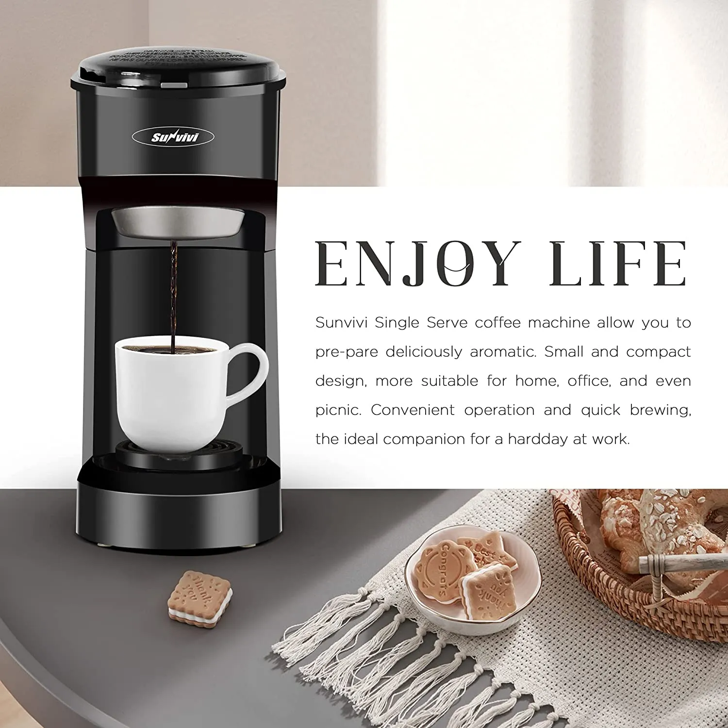 Coffee Maker, Single Serve Brewer for Single Cup, One Cup Coffee Maker With Permanent Filter, 6oz to 14oz Mug, One-touch Control Button with Illumination (ETL Certified)