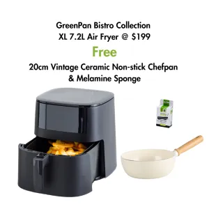 GreenPan Bistro Collection XL Airfryer   FREE 20cm Vintage Ceramic Non-stick Chefpan & Cleaning Sponge