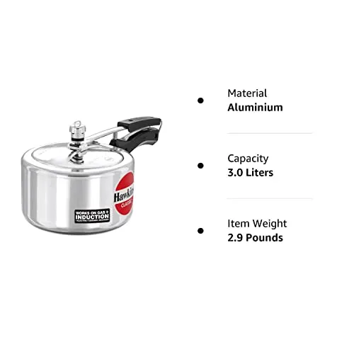 Hawkins Classic 3 Litre Inner Lid Aluminium Pressure Cooker, Induction Cooker, Wide Design Pan Cooker, Best Cooker, Silver (ICL3W)