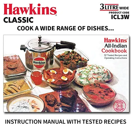 Hawkins Classic 3 Litre Inner Lid Aluminium Pressure Cooker, Induction Cooker, Wide Design Pan Cooker, Best Cooker, Silver (ICL3W)