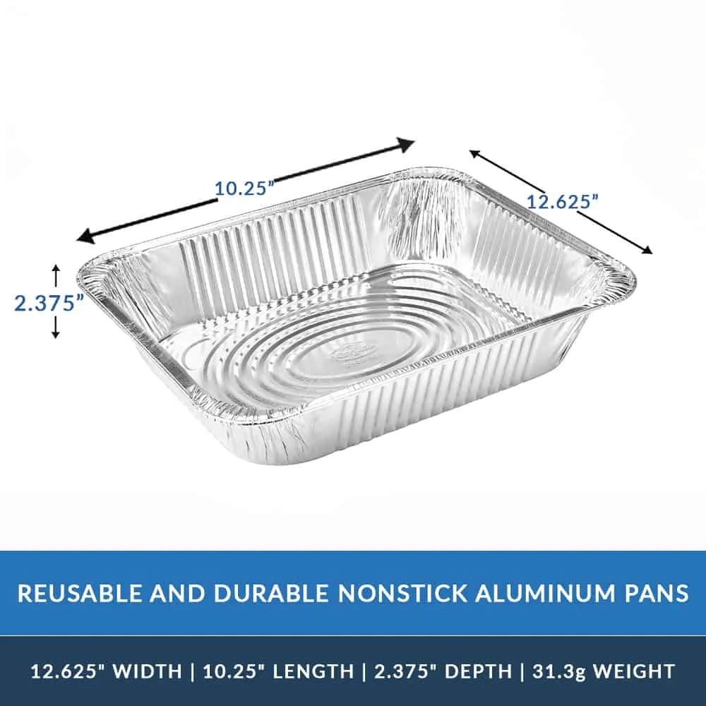 Heavy Duty Aluminum Foil Half Size Deep Pan 12.75" L X 10.375" W X 2.5" D [Lid Option Available]