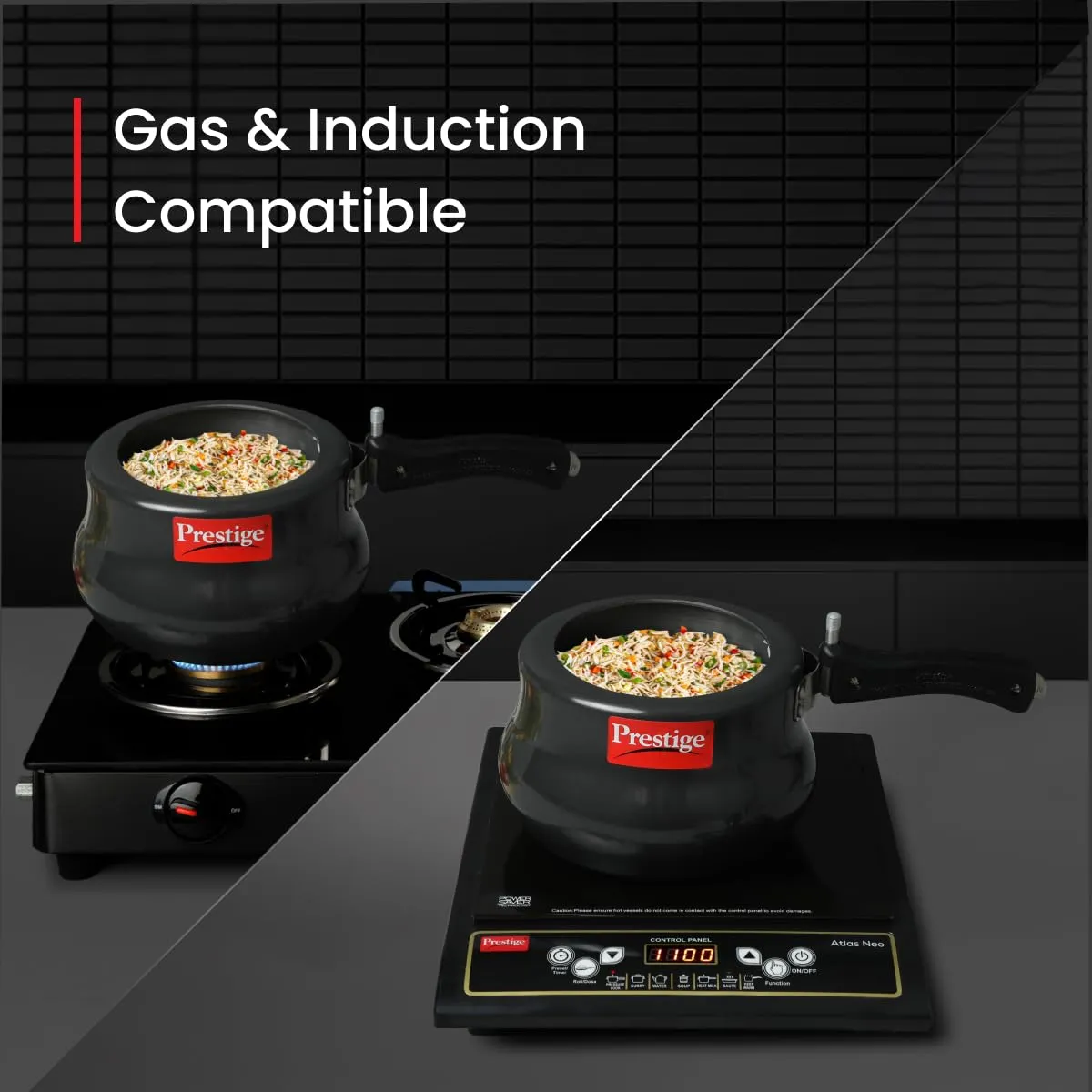 Prestige 3 Litres Nakshatra Plus Svachh Induction Base Inner Lid Hard Anodized Pressure Cooker | Black | Deep lid Spillage Control | Handi | Anti-Bulge Base | Sturdy Handle