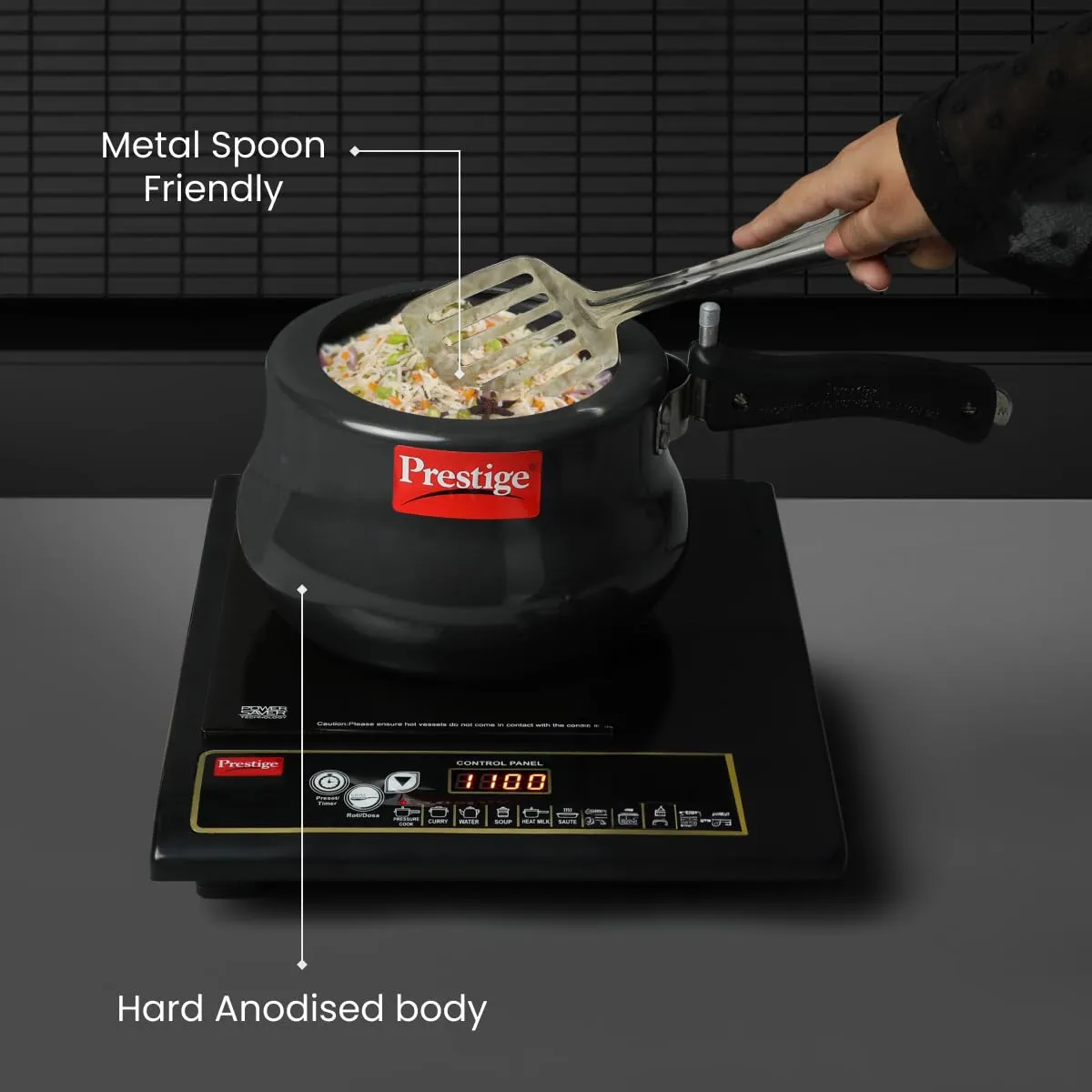 Prestige 3 Litres Nakshatra Plus Svachh Induction Base Inner Lid Hard Anodized Pressure Cooker | Black | Deep lid Spillage Control | Handi | Anti-Bulge Base | Sturdy Handle