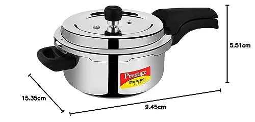 Prestige 3L Svachh Deluxe Alpha stainless steel Pressure Cooker|Outer lid|3-4 personsl|Deep lid for spillage control|Gas & induction compatible|Controlled GasketRelease System|Silver|10 years warranty