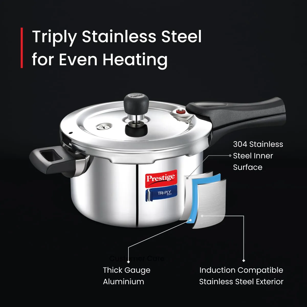 Prestige Svachh Triply Outer Lid Pressure Cooker with Unique Deep Lid, 3.5 Litre, Silver, Stainless Steel, Aluminium