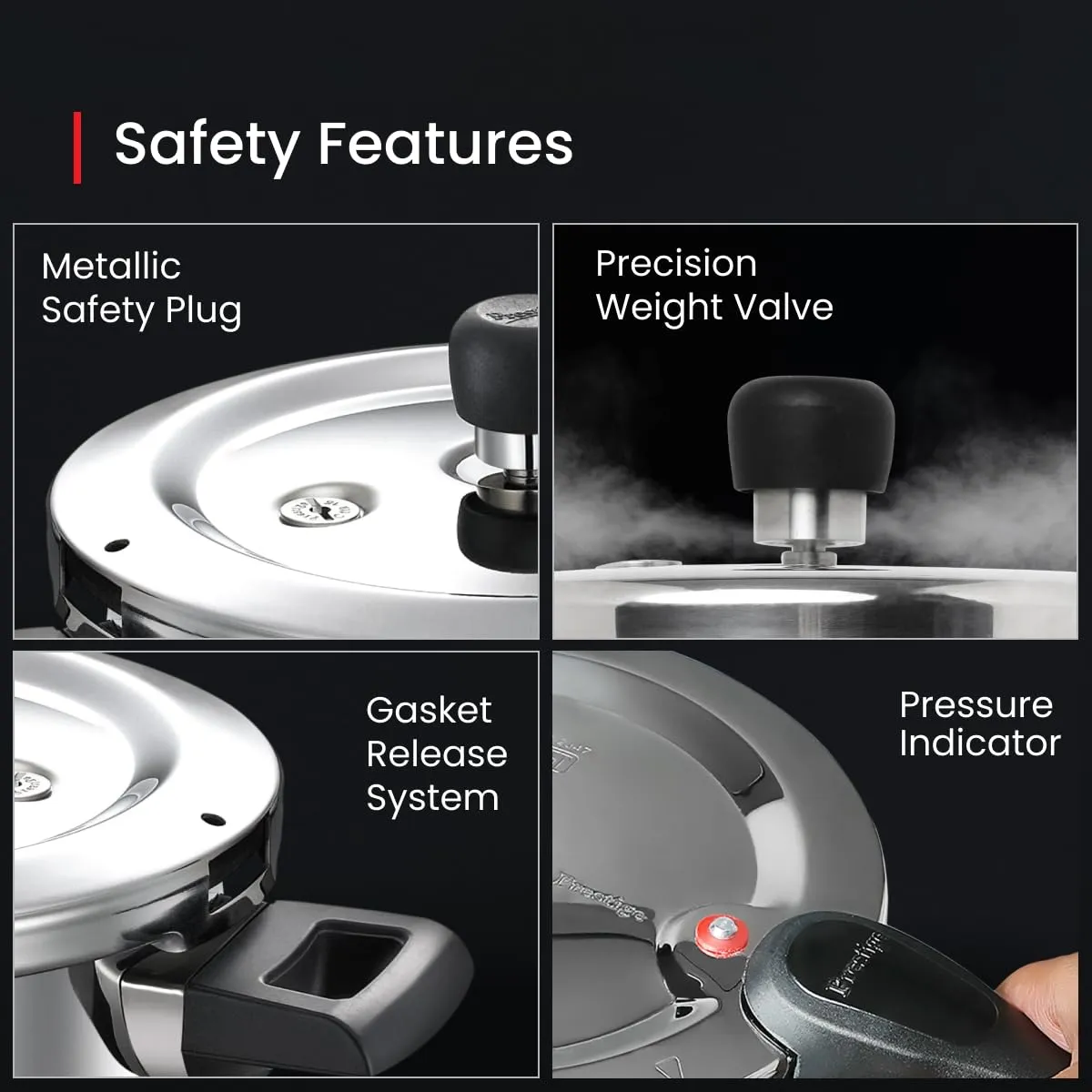 Prestige Svachh Triply Outer Lid Pressure Cooker with Unique Deep Lid for Spillage Control, 2 Litre, Silver, 304 Stainless Steel Inner Surface, Thick Gauge Aluminium