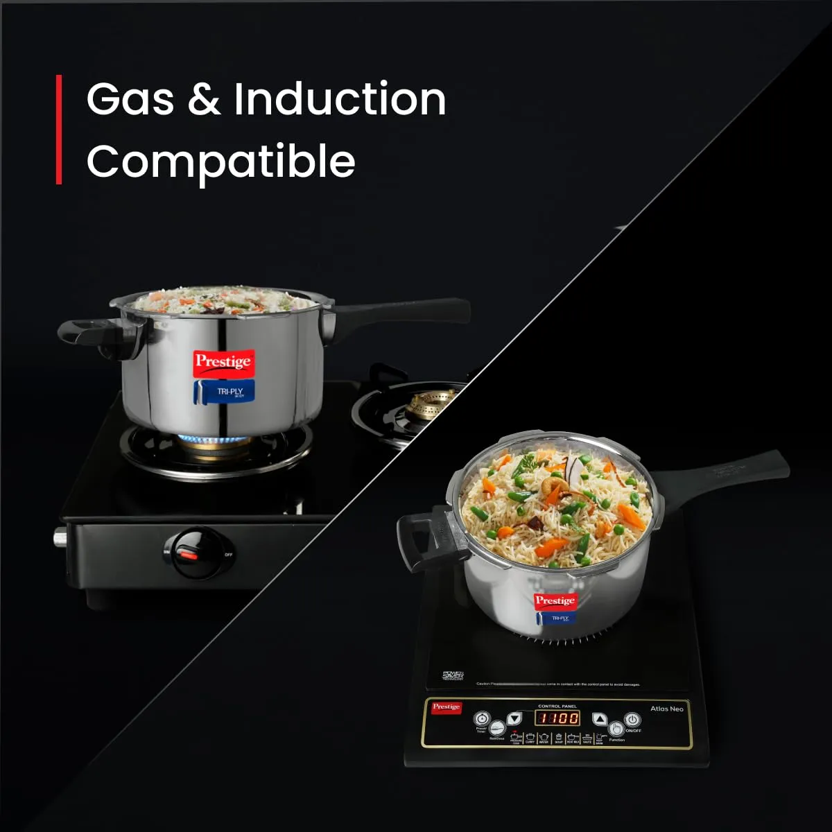 Prestige Svachh Triply Outer Lid Pressure Cooker with Unique Deep Lid for Spillage Control, 2 Litre, Silver, 304 Stainless Steel Inner Surface, Thick Gauge Aluminium