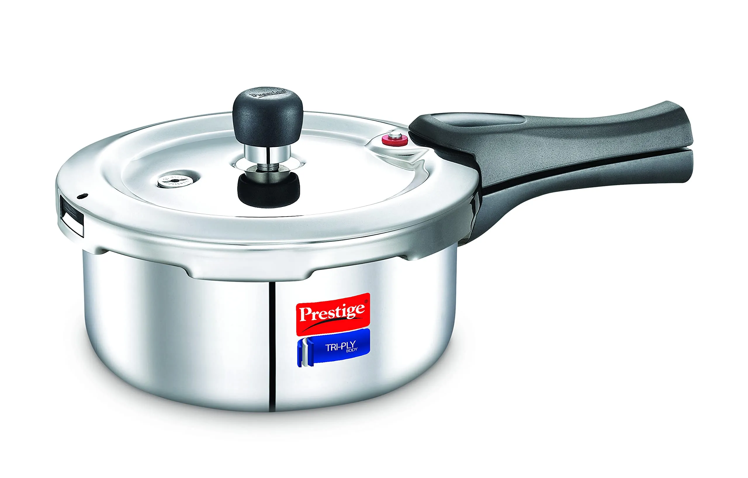Prestige Svachh Triply Outer Lid Pressure Cooker with Unique Deep Lid for Spillage Control, 2 Litre, Silver, 304 Stainless Steel Inner Surface, Thick Gauge Aluminium