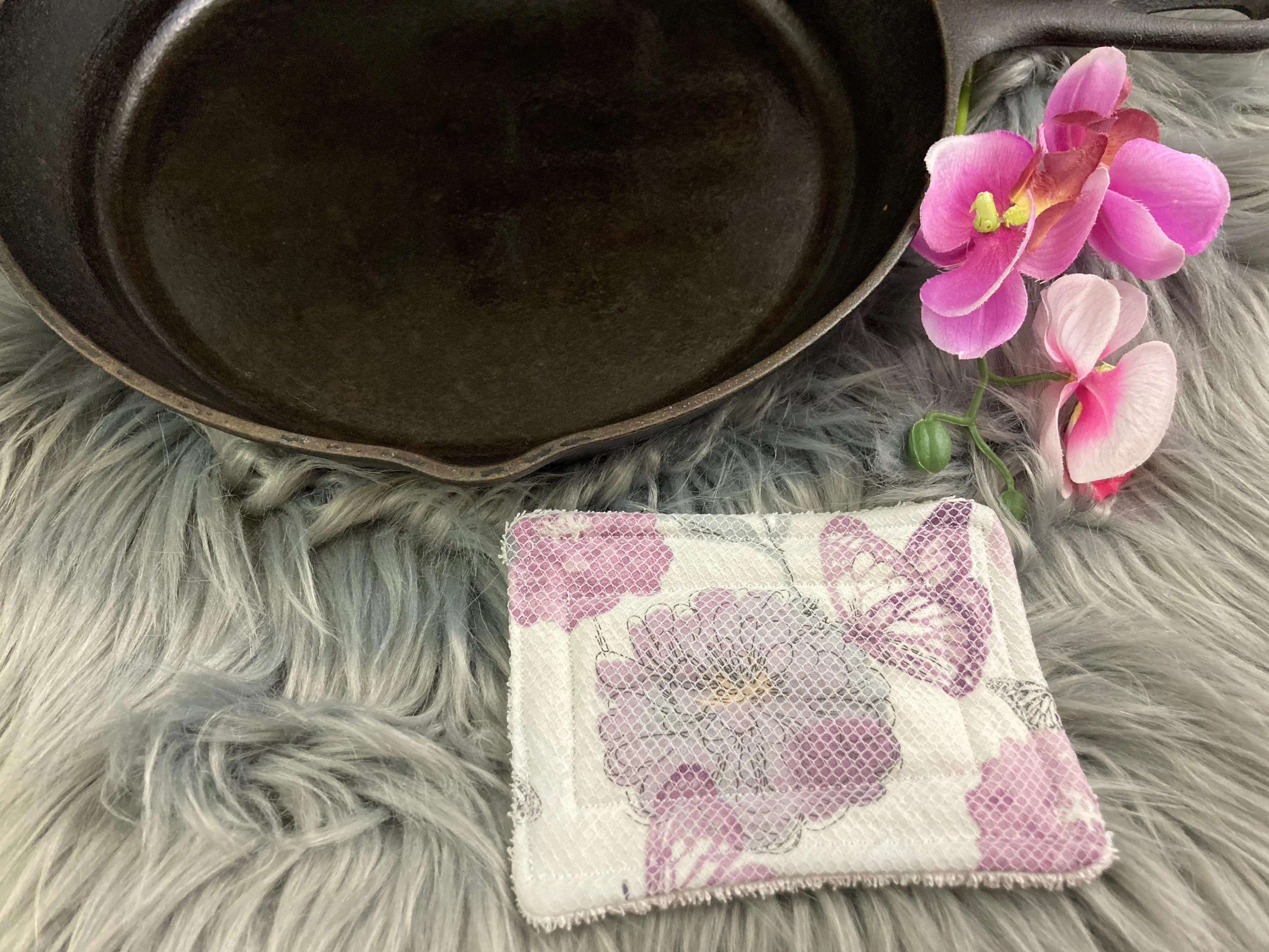 Purple Butterfly Watercolor Reusable Kitchen Sponges- Perfect for cleaning dishes, counters and Cast Iron Pots. Mesh side for extra cleaning power.