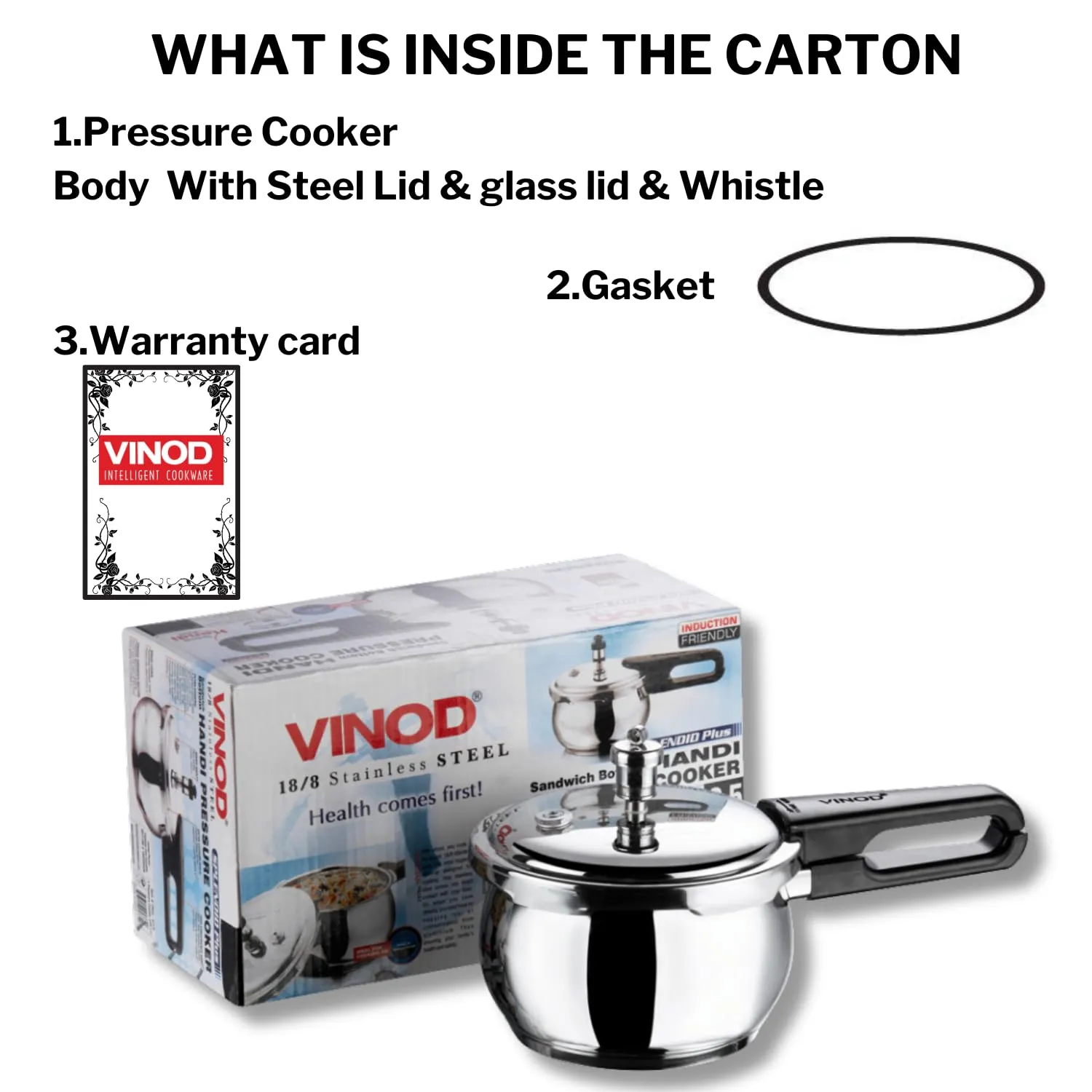 Vinod 18/8 Stainless Steel Splendid Plus Outer Lid Pressure Cooker -1.5 Ltr (Induction Friendly)