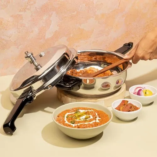 Vinod Stainless Steel Pressure Cooker 3.5 Litres | Also use as Deep Fry pan | Sandwich Bottom | Induction and Gas Stove Friendly | 2 Years Warranty | ISI and CE certified | Silver