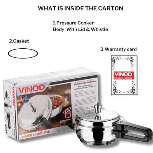 Vinod Stainless Steel Pressure Cooker 3.5 Litres | Also use as Deep Fry pan | Sandwich Bottom | Induction and Gas Stove Friendly | 2 Years Warranty | ISI and CE certified | Silver