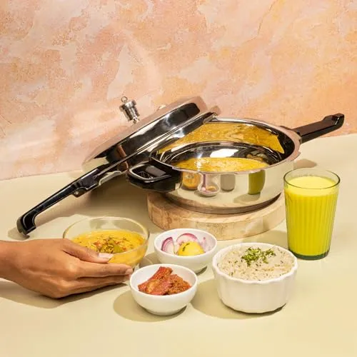 Vinod Stainless Steel Pressure Cooker 3.5 Litres | Also use as Deep Fry pan | Sandwich Bottom | Induction and Gas Stove Friendly | 2 Years Warranty | ISI and CE certified | Silver