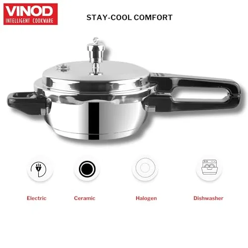 Vinod Stainless Steel Pressure Cooker 3.5 Litres | Also use as Deep Fry pan | Sandwich Bottom | Induction and Gas Stove Friendly | 2 Years Warranty | ISI and CE certified | Silver